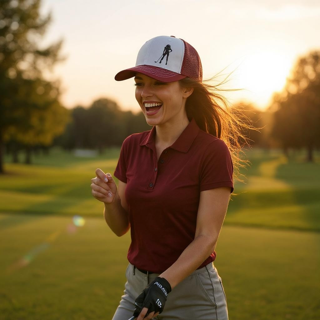 Golf Babe Trucker Hat (Dark Red/White)