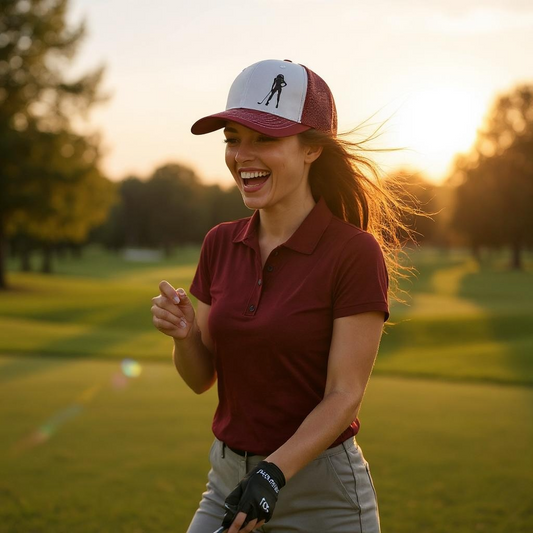 Golf Babe Trucker Hat (Dark Red/White)